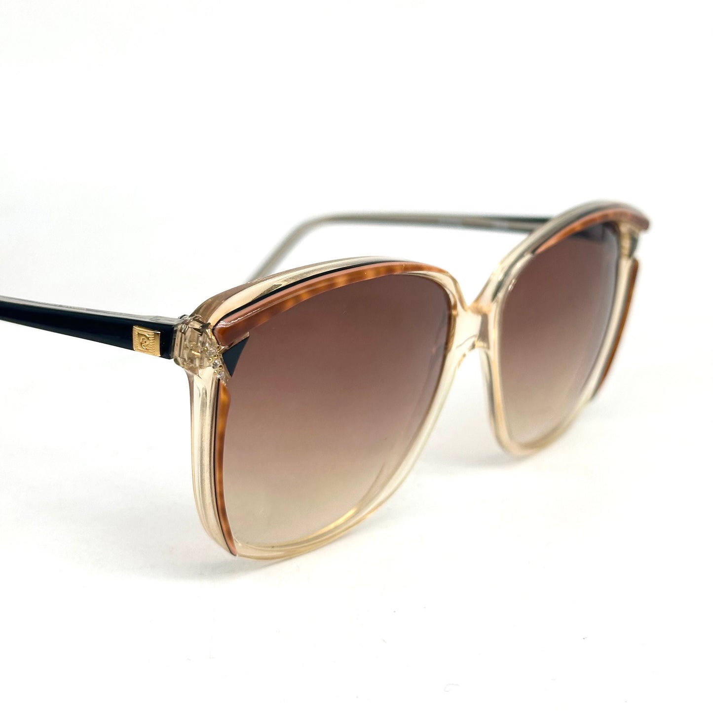 Pierre Cardin oversized square sunglasses in clear/tortoise acetate w rhinestone details, NOS 80s