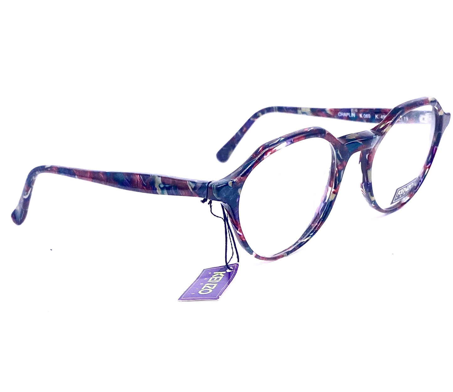 Kenzo K069 Chaplin cool retro round flat brow dark multicolor acetate eyeglasses hand made in France, 80s NoS