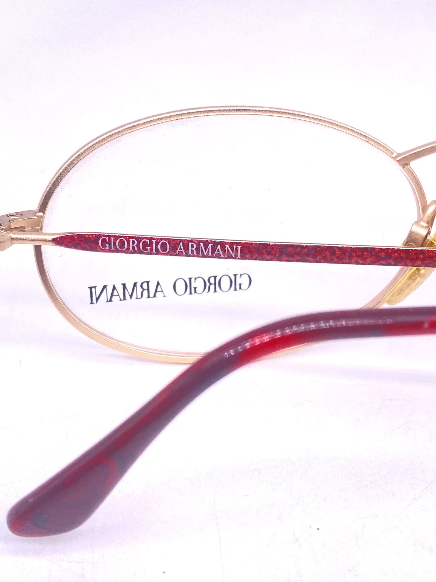 Giorgio Armani 125 oval Matt gold spectacle frames w burgundy enameled pattern, hand made in Italy