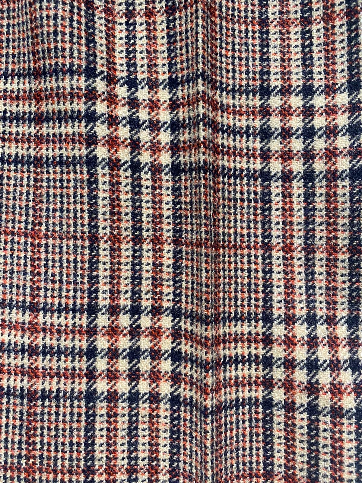 Tailor made flared trousers in warmest tartan wool in beige-blue-burgundy tones, mint!