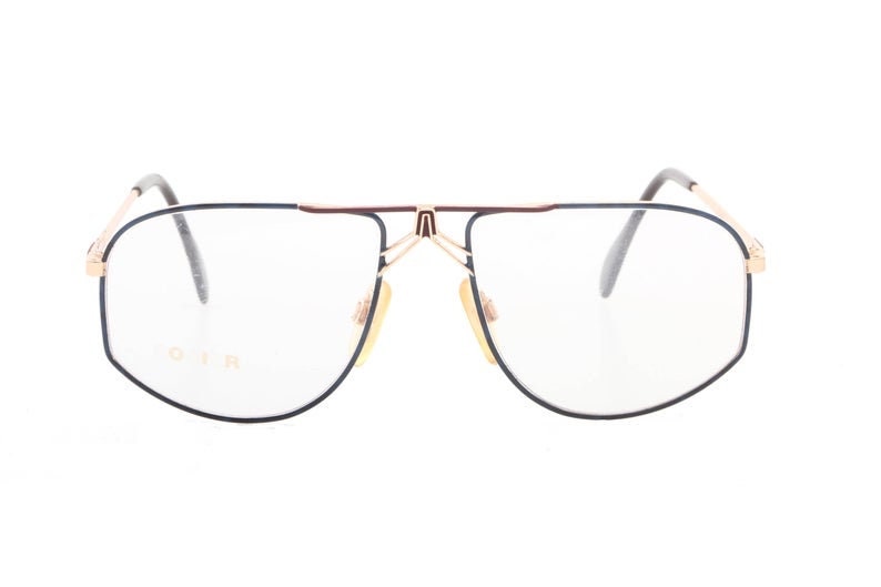 Rodier golden aviator frames w enameled navy rims & burgundy bridge and temples, NOS 80s Germany