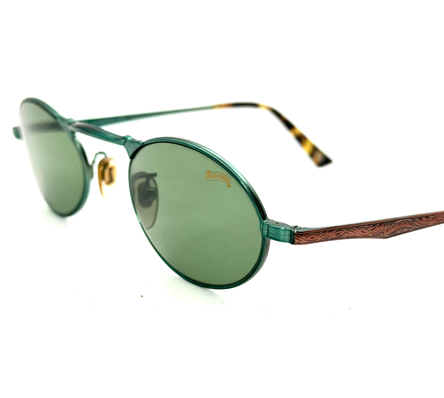 Winchester Thunder oval retro decó style sunglasses hand made in Italy, w Barberini tempered Crystal lenses, 90s NOS