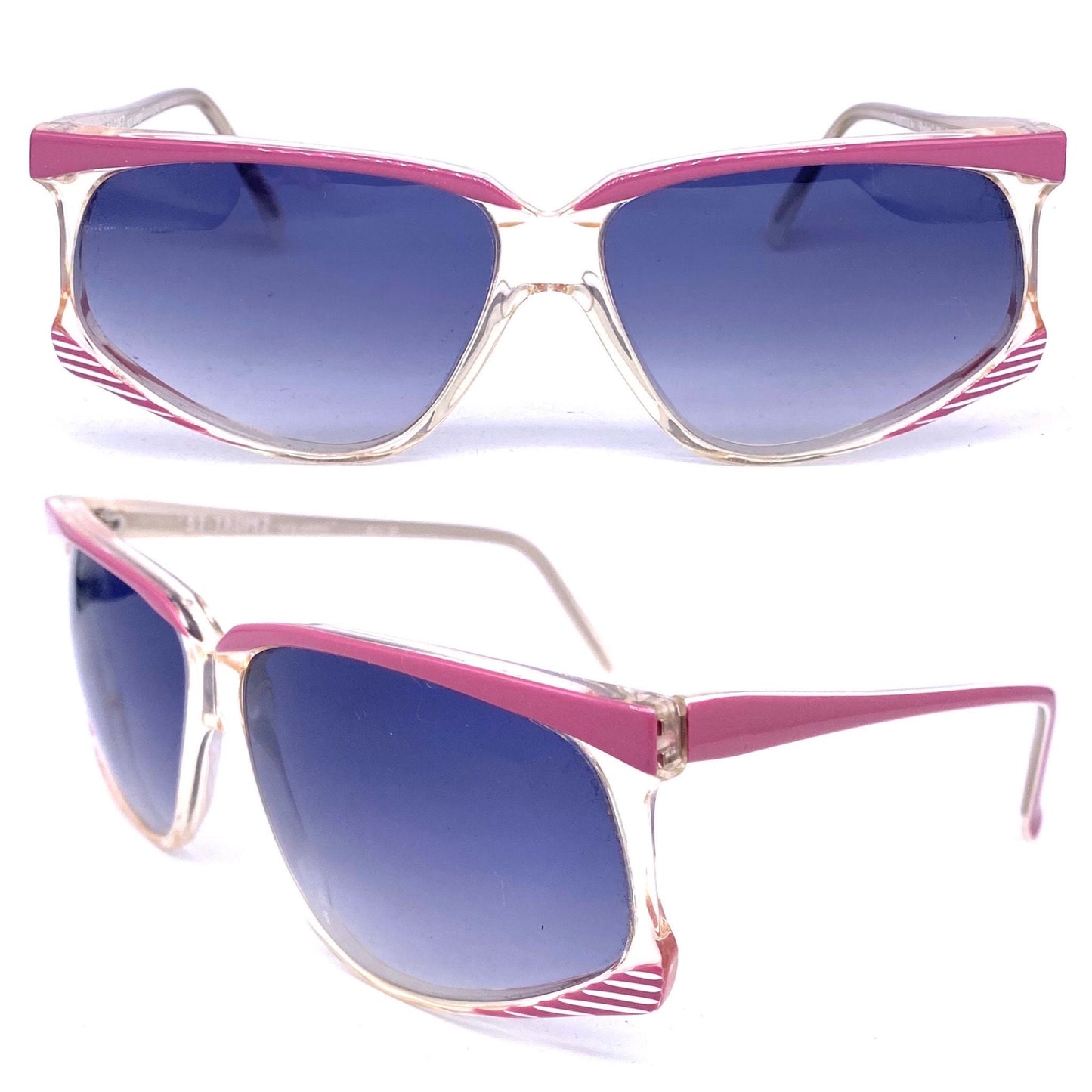 Saint Tropez cool clear/pink oversized sunglasses hand made in France, 80s NOS