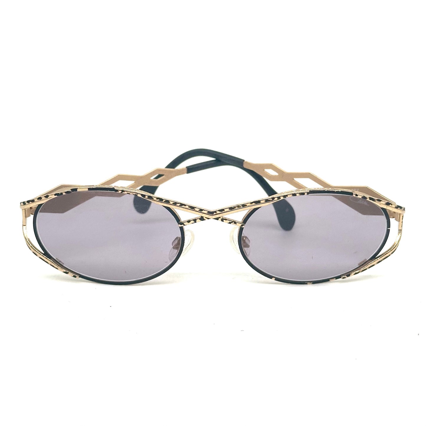 Cazal MOD 977 x cross bridge-temples oval golden metal sunglasses w black enameled details, mint