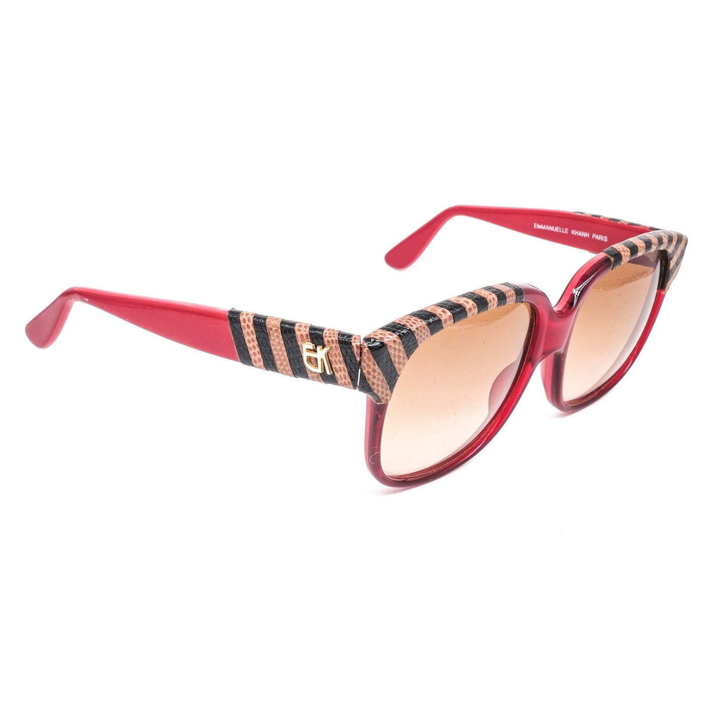 Emmanuelle Khanh 8880 69 vintage artistic sunglasses in red acetate with leather details Made in France