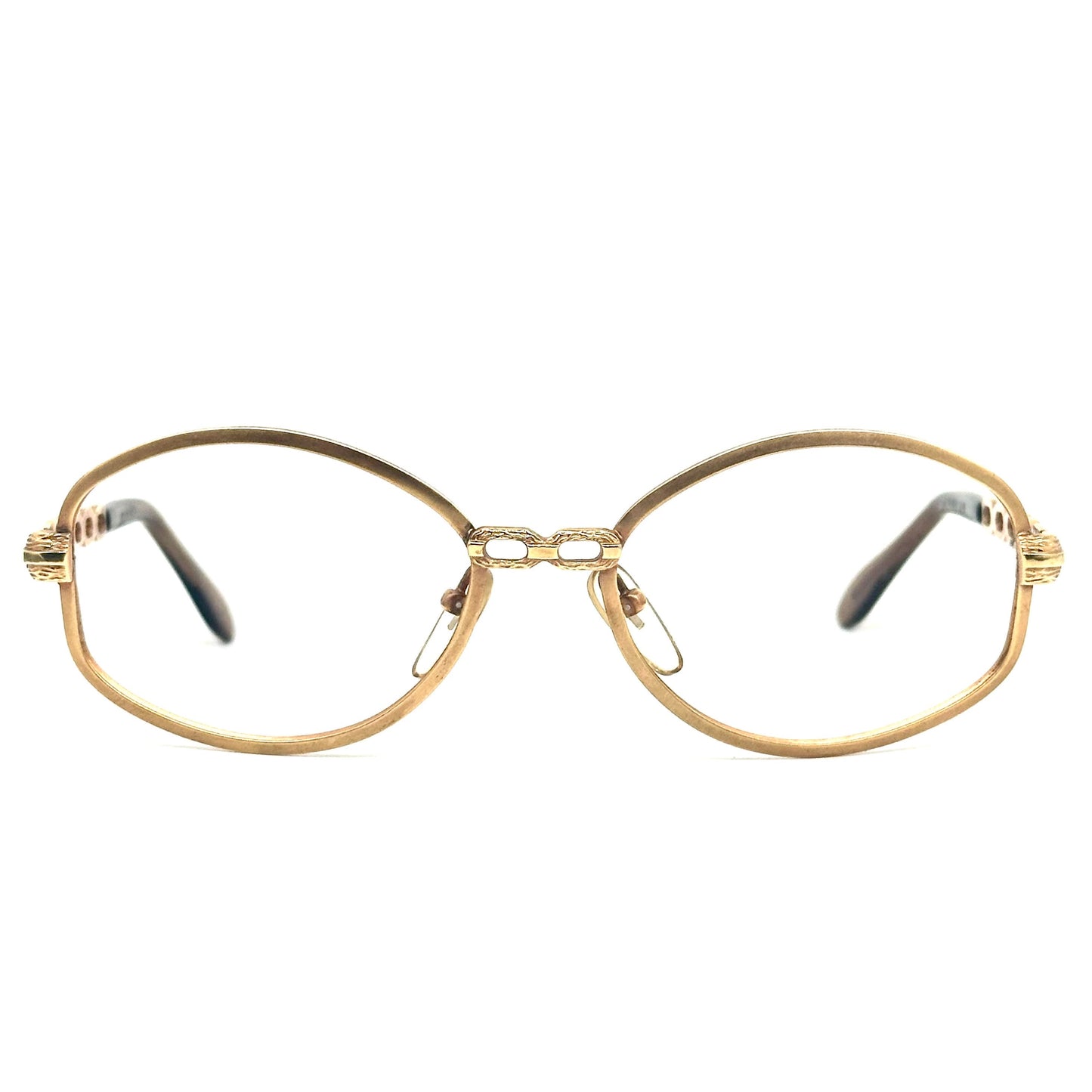 Nigura 813G Japan gold filled oval frames w jewel cutoff - chain designer temples, rare