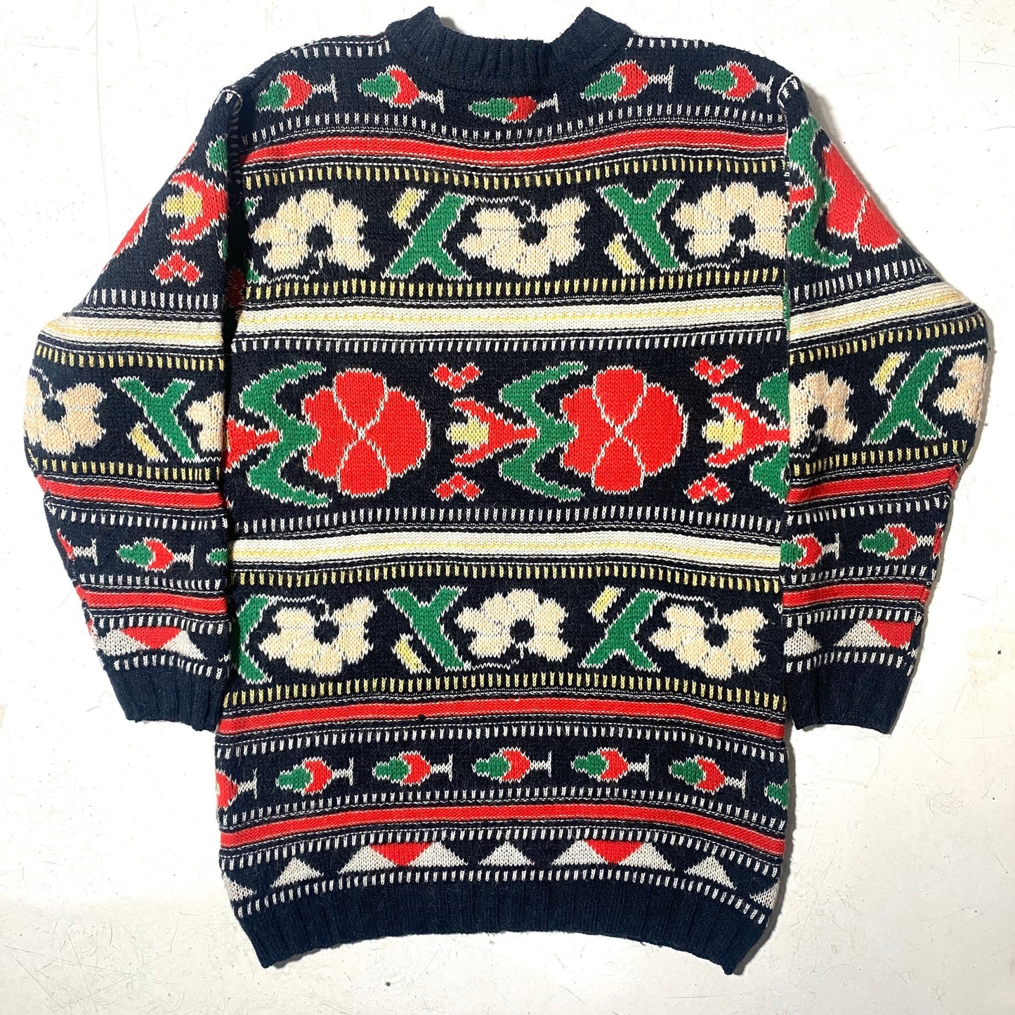 Biagiotti wool / alpaca blend Christmas sweater with geometrical / floral allover, 80s Mint condition