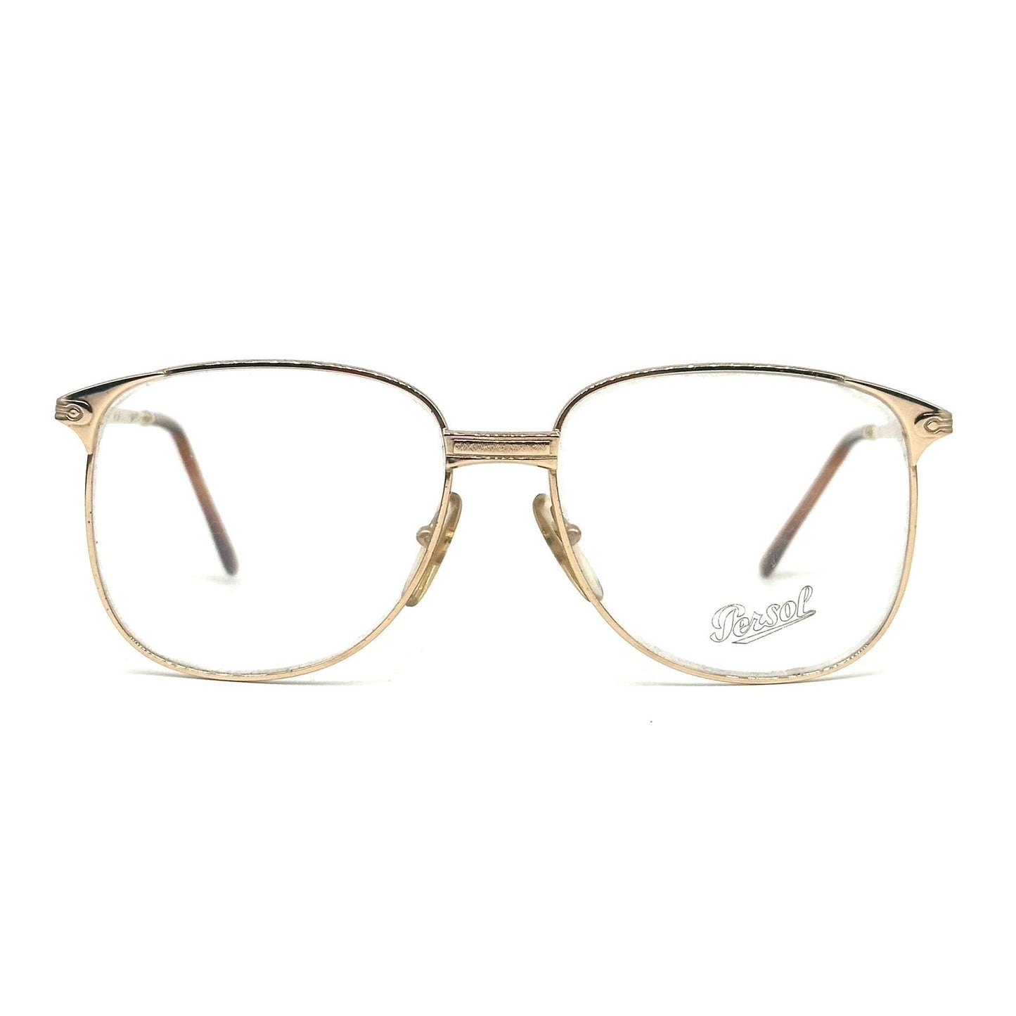 Persol Ratti Aier square gold plated metal eyeglasses frames hand made in Italy, 80s NOS