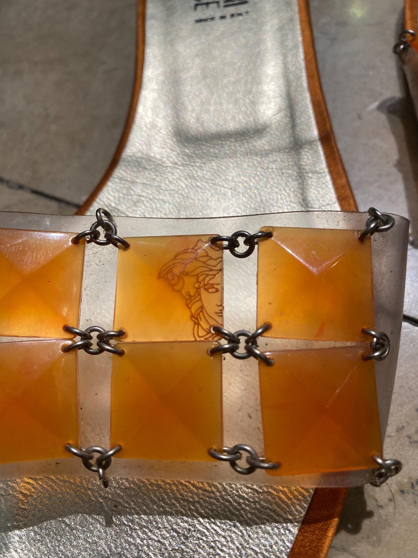 Gianni Versace slippers leather - PVC w beaded strap, almost new sz 38,5