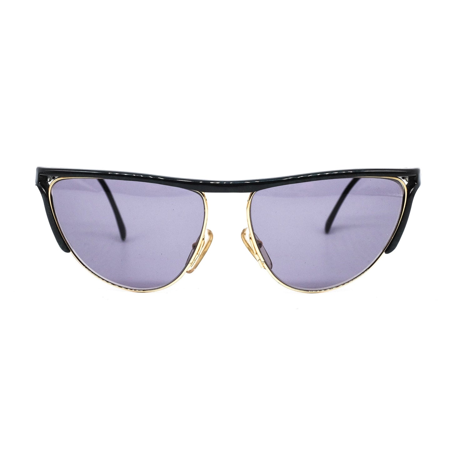 Gianfranco Ferré GFF51 cateye sunglasses with golden metal rim and black acetate browline and temples. Made in Italy, 1980s nos