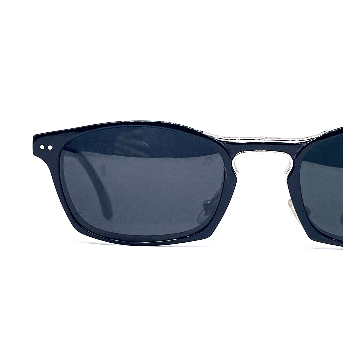 IDC 188 black rectangular sunglasses w silver metal details, hand made in France