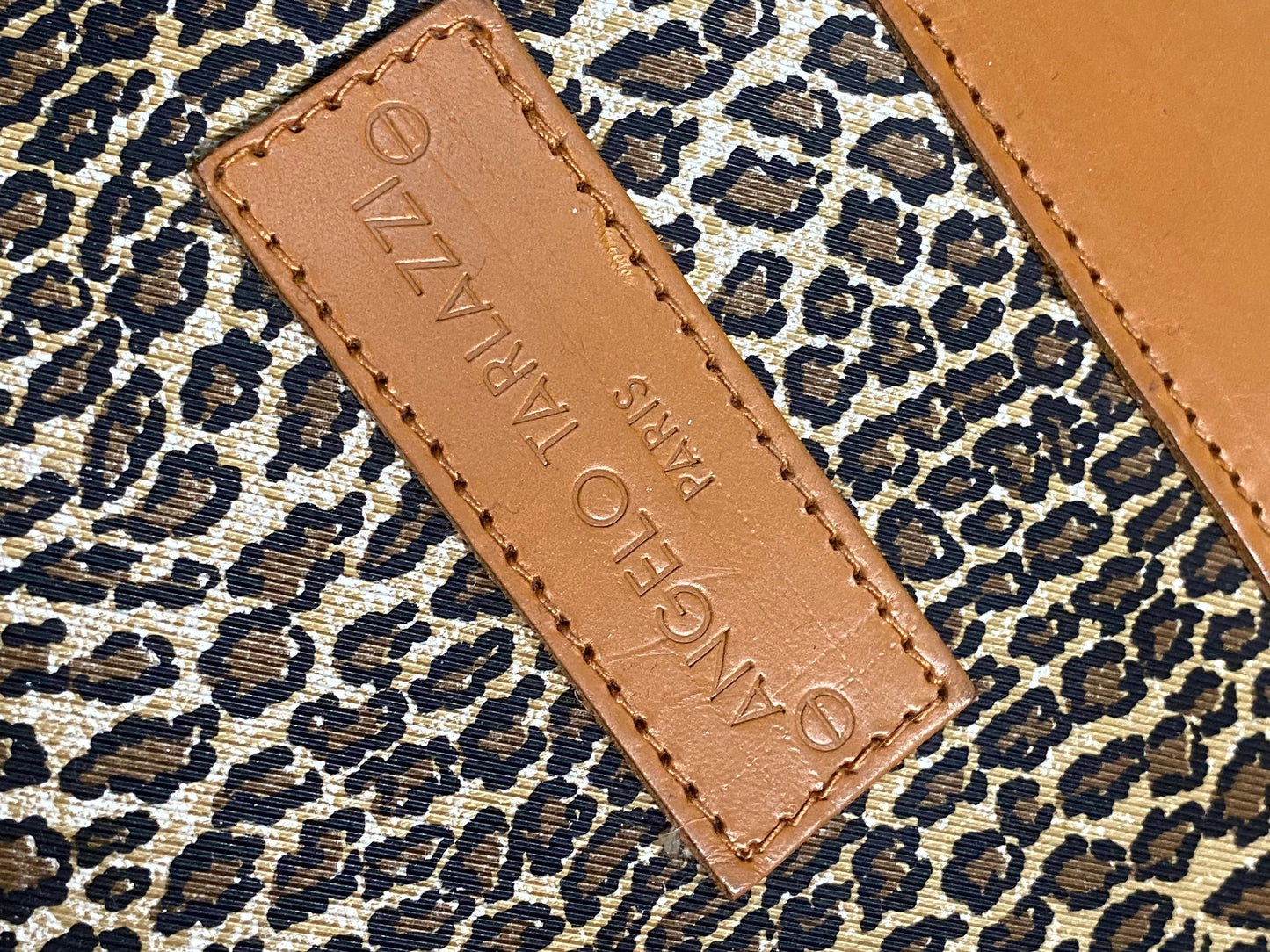 Angelo Tarlazzi cheetah canvas/ tan leather folder bag, NOS 80s