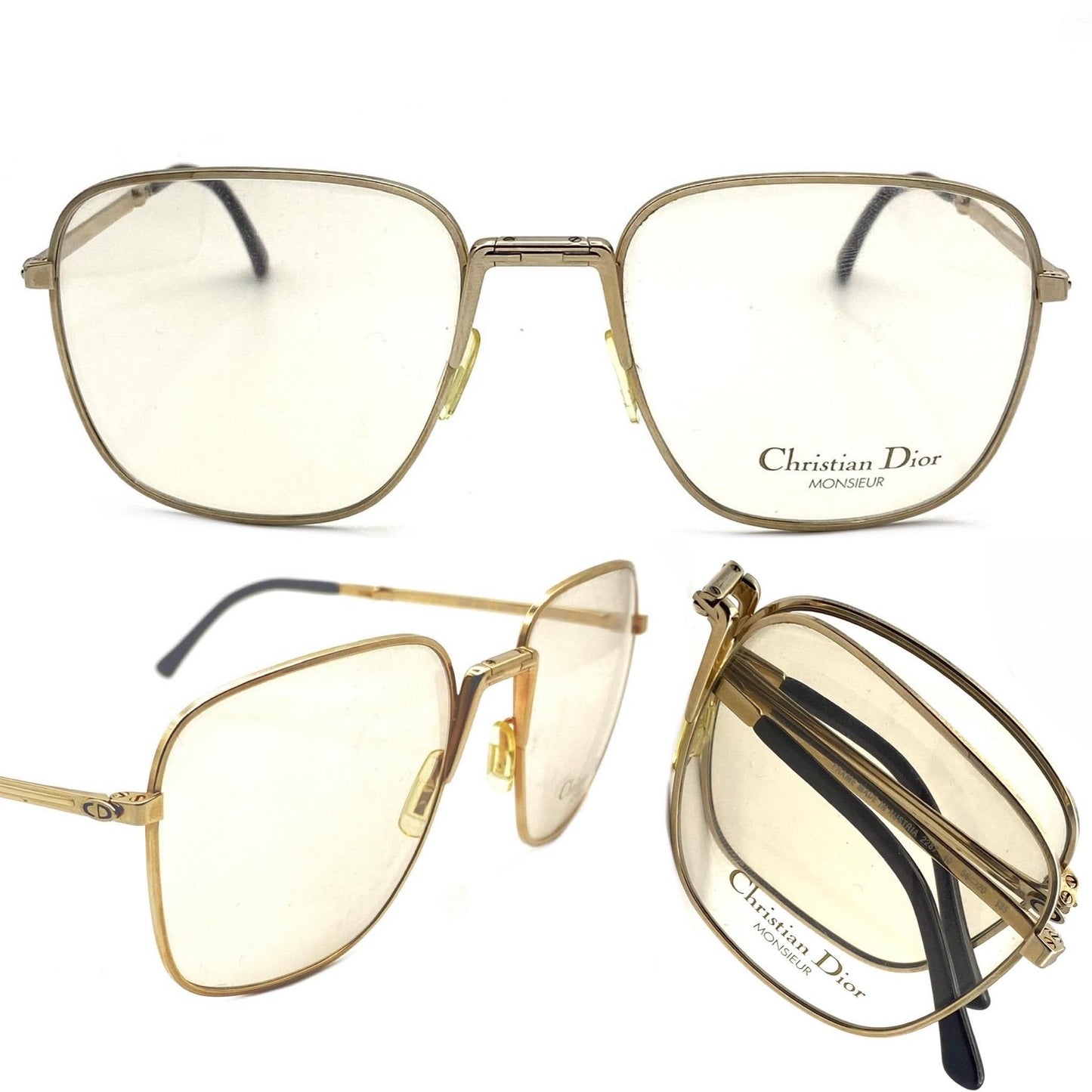 Dior Monsieur 2287 folding square gold glasses frames made in Austria in the 80s, NOS mint