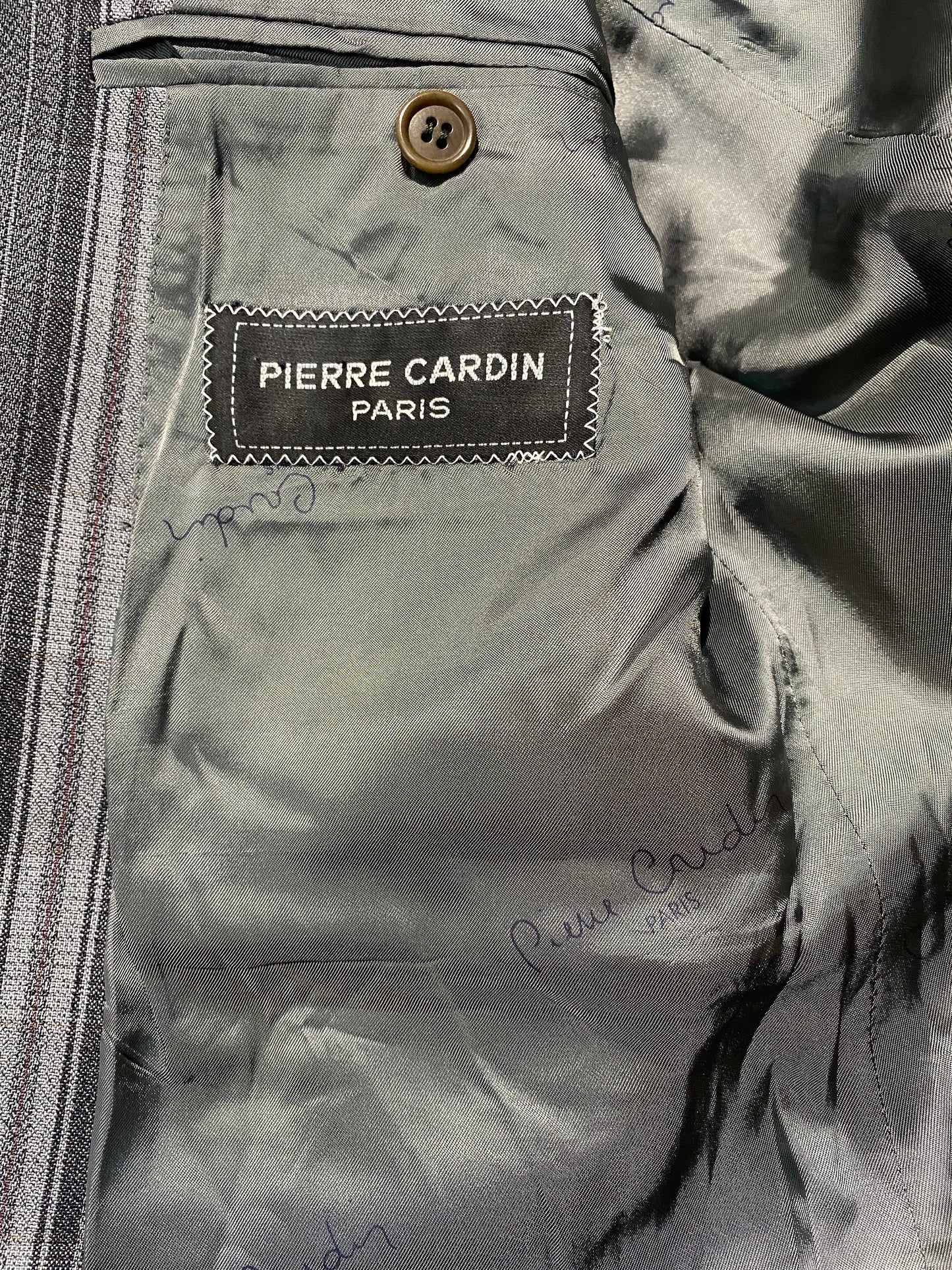 Pierre Cardin Paris pure new wool grey tones  striped blazer jacket with signature buttons, sz 48 mint