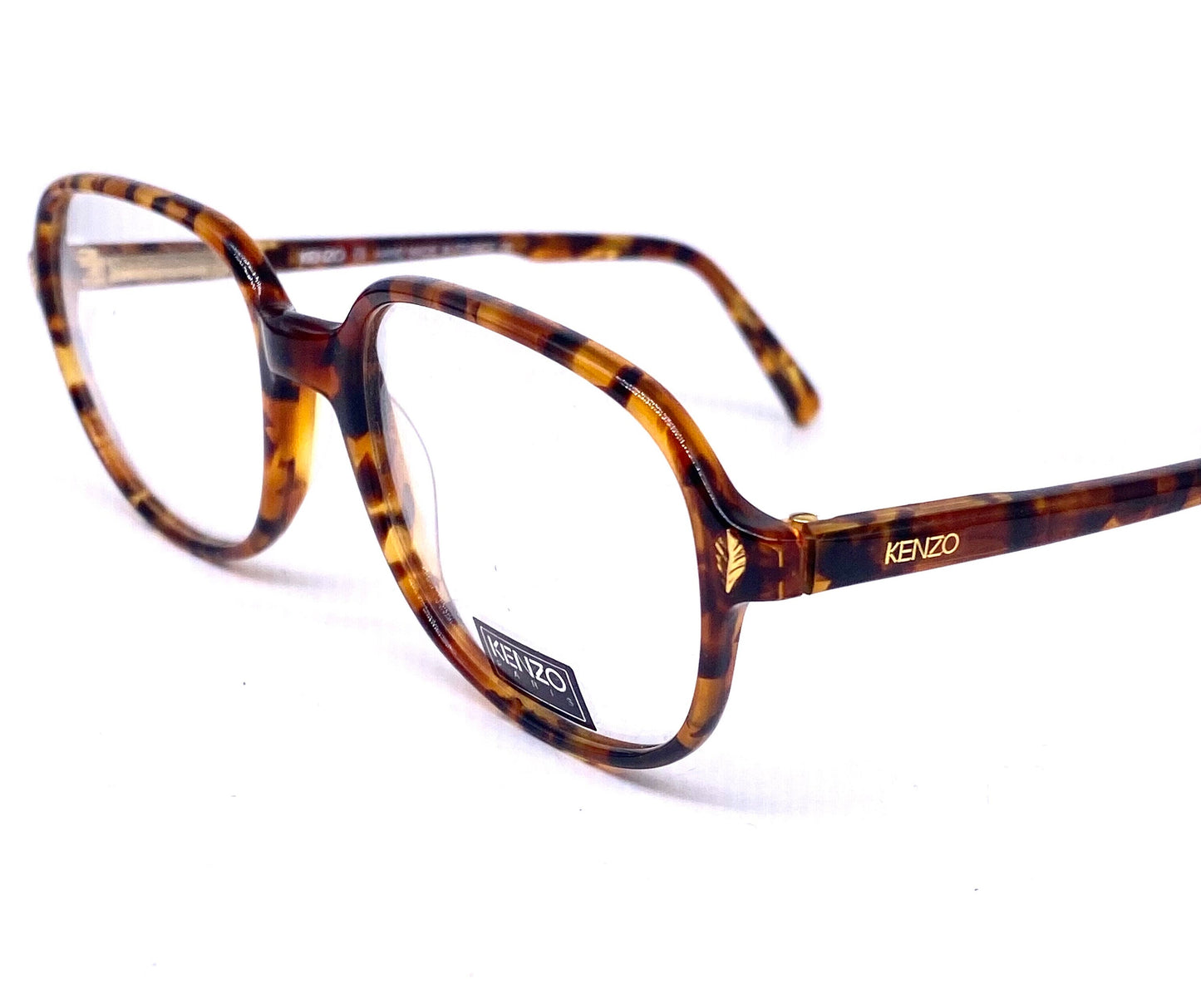 Kenzo K110 Peintre square tortoise cello eyeglasses w golden leaf pins, 2 colorways, NOs 80s Hand Made France