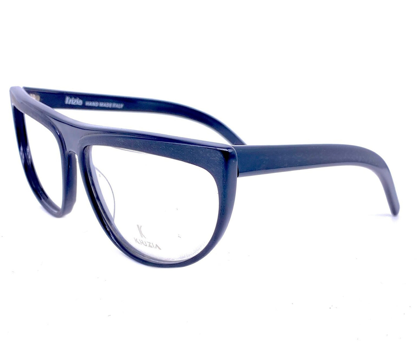 Krizia KV64 modernist black flat top frames w embossed/brushed rims, NOS 80s hand made Italy