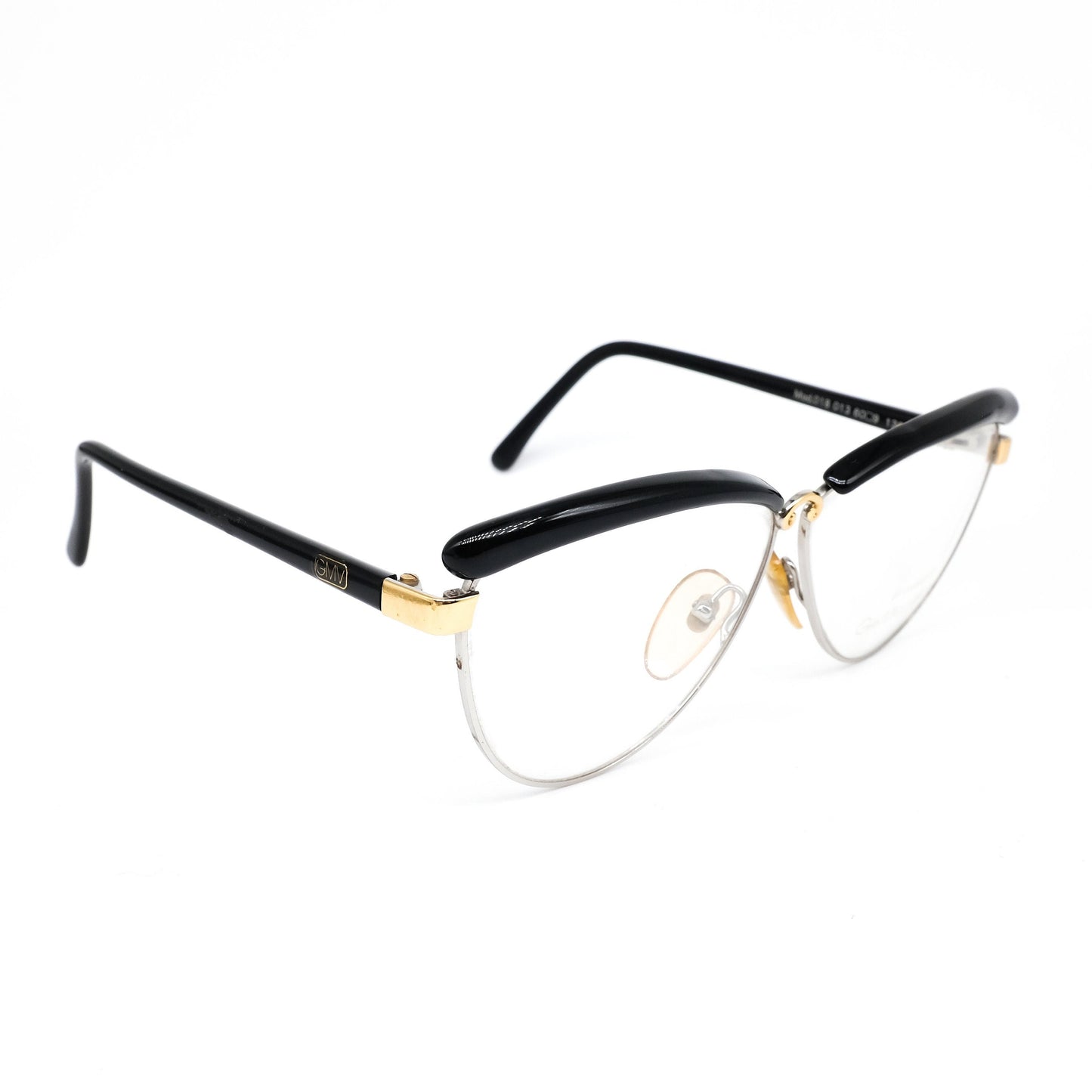 Gian Marco Venturi 018 013 silver metallic cateye eyeglasses with gold and black details, NOS 1990s Italy