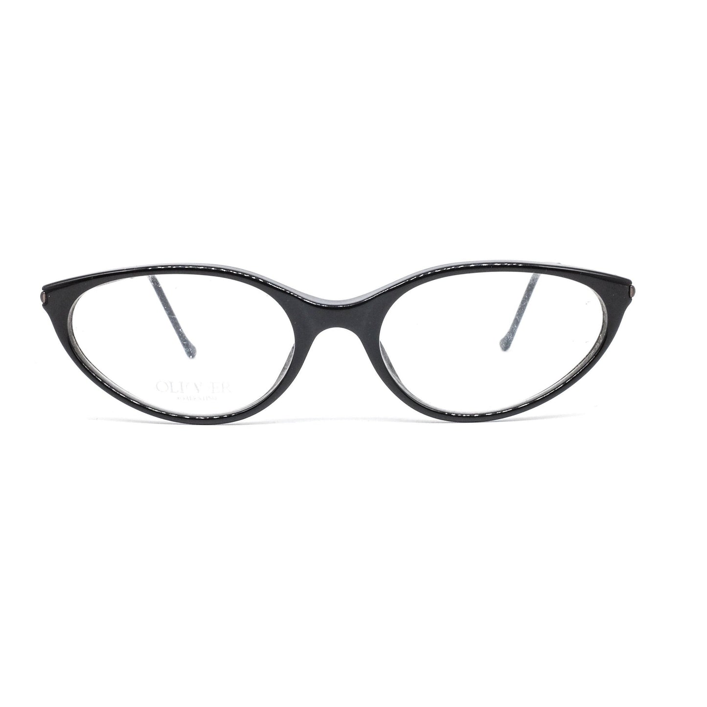 Oliver Valentino ultra light black cateye frames w gunmetal temples, elegant and minimalist design, NoS 80s