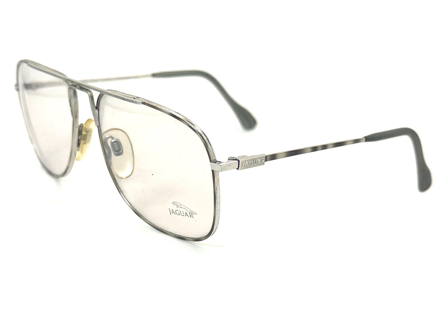 Jaguar 371 square silver aviator eyeglasses frames w grey enameled details, made in Germany, 80s NOS