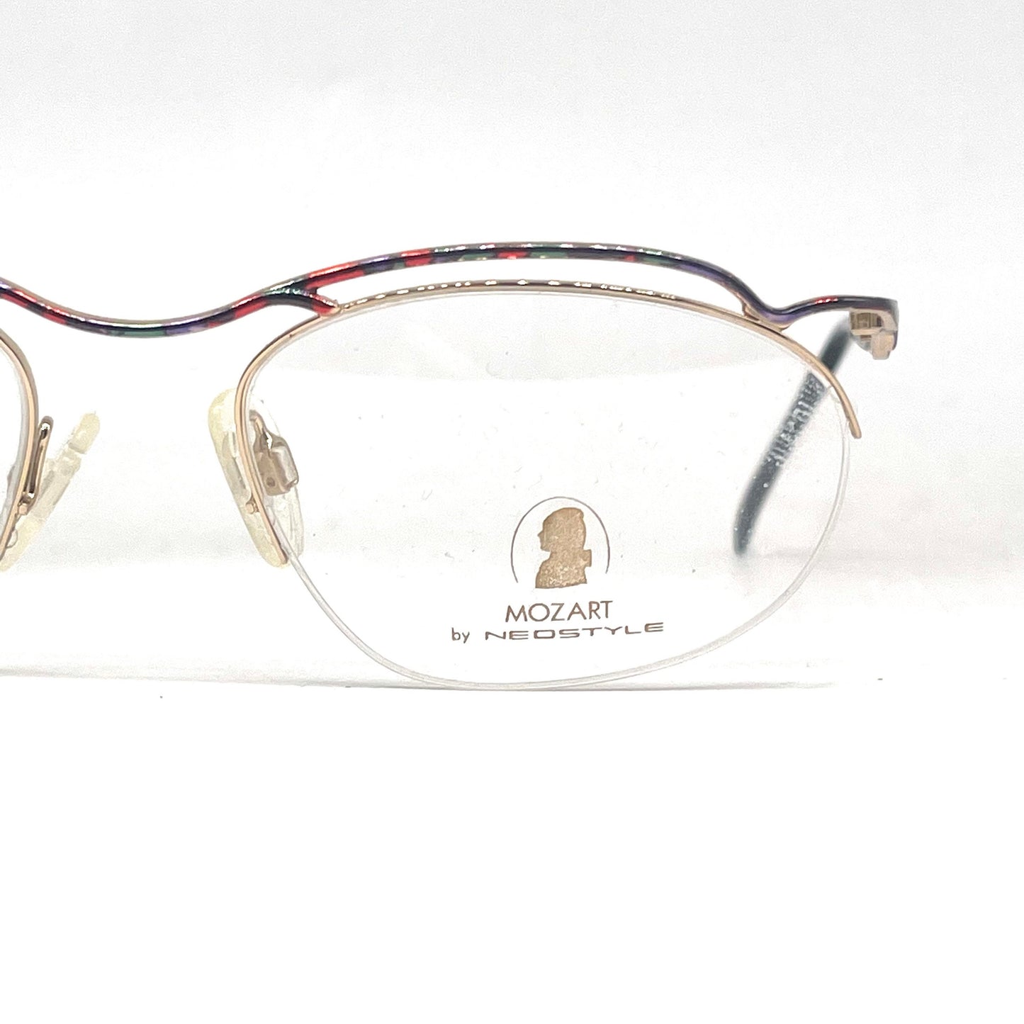 Neostyle Mozart modernist rimless eyeglasses gold/ multicolor enamel, NOs 80s