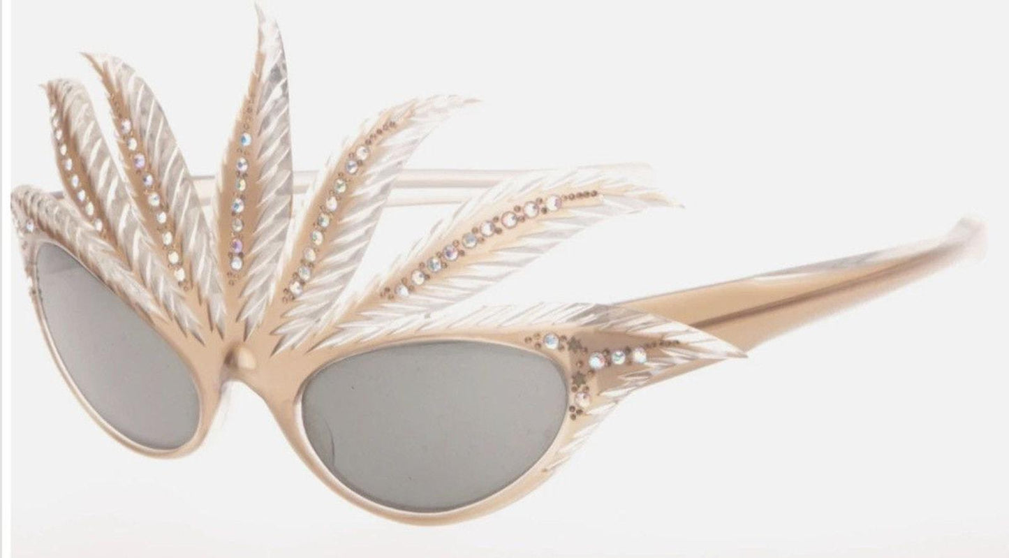 Paulette Guinea One of a kind 1950s Mardi Gras feather sunglasses w strass