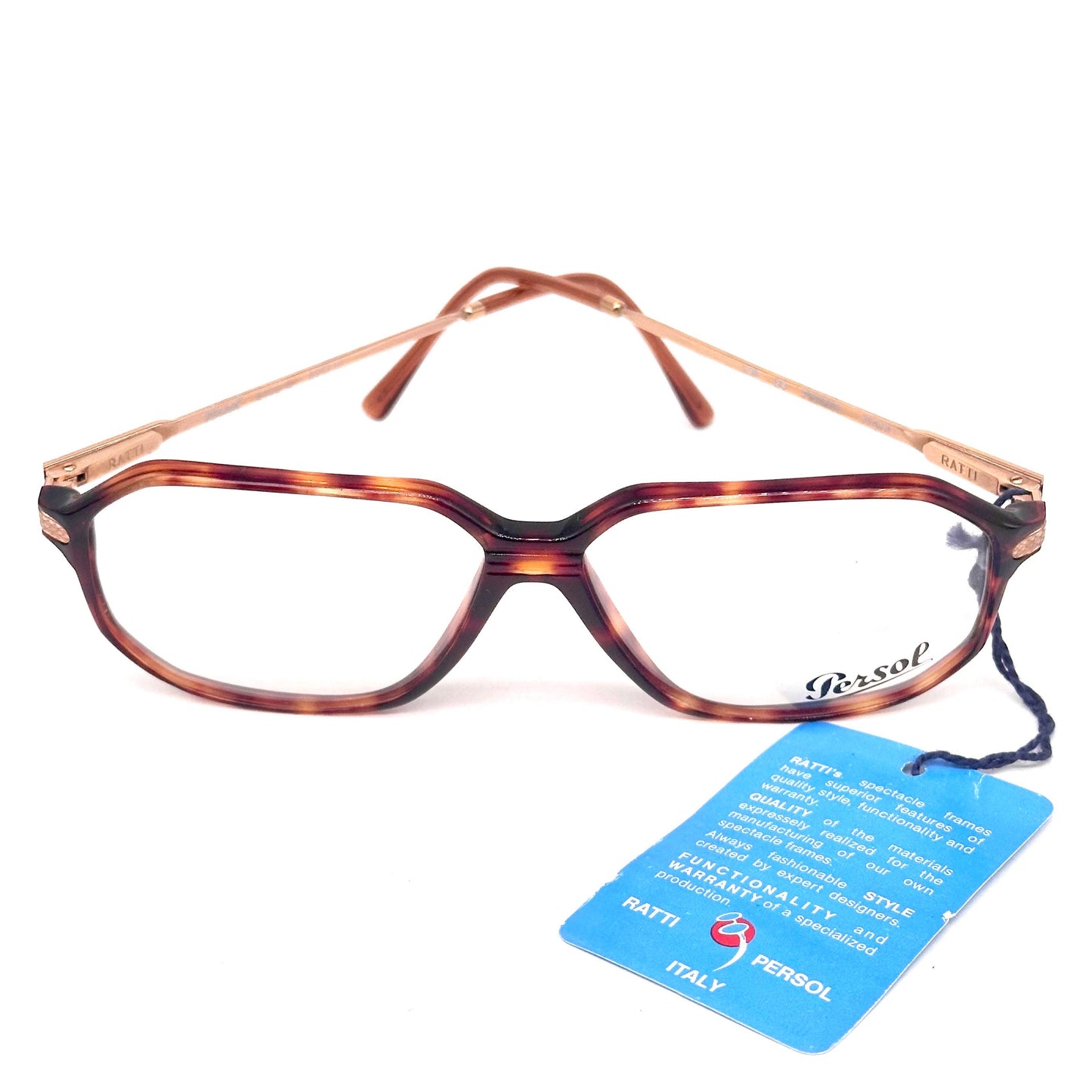 Persol Ratti 9102-B square tortoise eyeglasses w golden temples, NoS 80s Italy