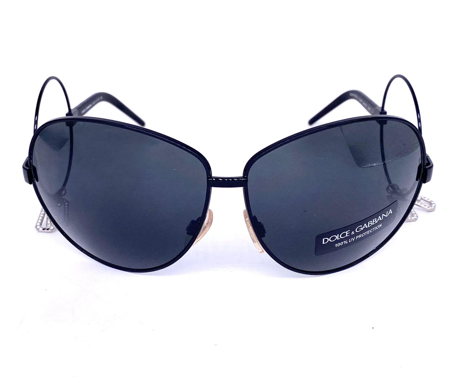 Dolce e Gabbana rare oversized metal sunglasses w spaceage inspired temples & jewelled inserts, NOS