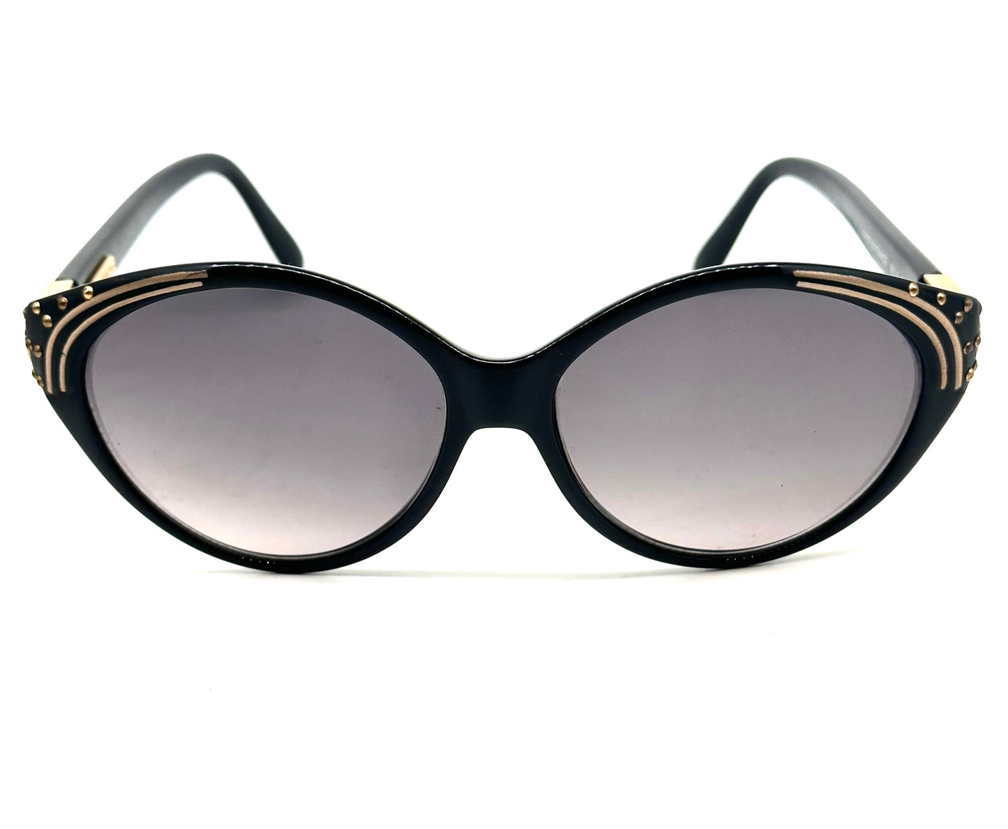Jacques Fath black -gold oval Cateye sunglasses w 2 detail variations, NOS 80s France