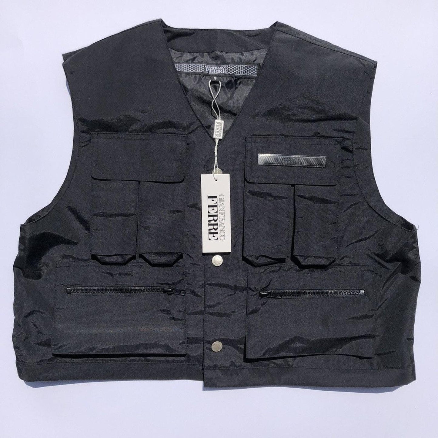 Gianfranco Ferrè black vest full of pockets, NWT 90s Italy