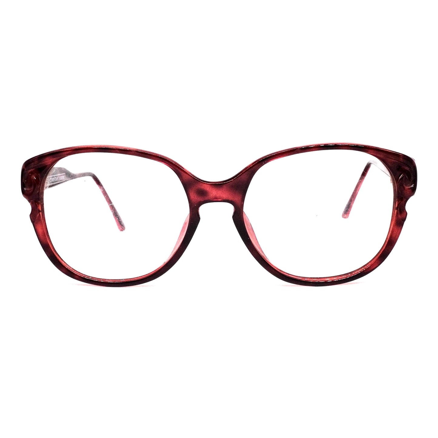 Christian Lacroix 7307 burgundy tortoise oversized eyeglasses frames w embossed deco details, NoS 80s France