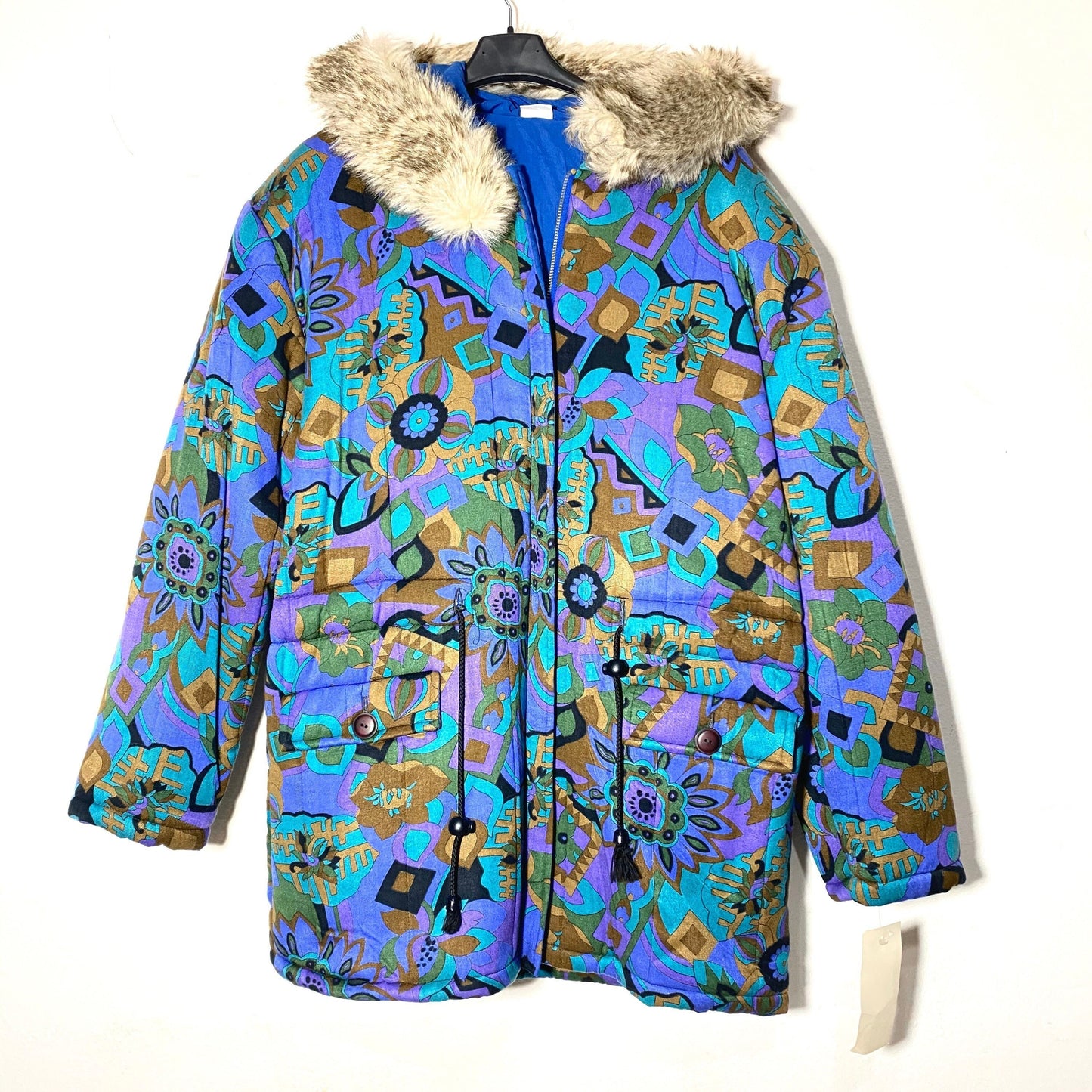 Vegan parka beautiful abstract print allover, 1980s sartorial made in Italy sz 42 M