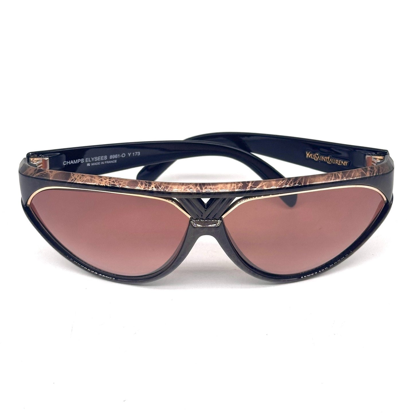YSL Saint Laurent Champ Elysees collectible wrap sunglasses black/gold marbles texture, NOs 80s