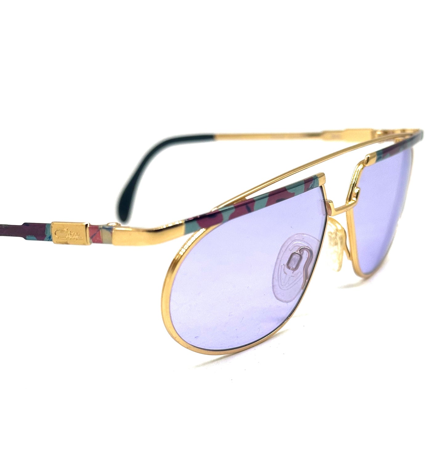 Cazal 254 avant-garde golden dbl bridge sunglssses with colorful enameled details, NoS 80s W Germany
