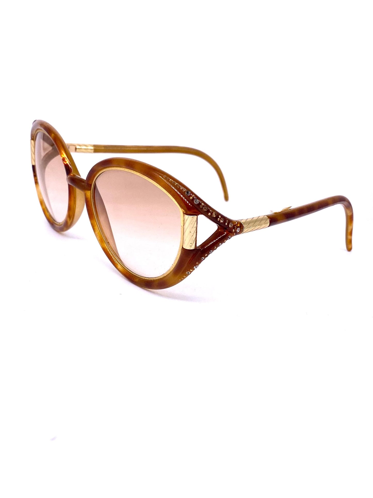 Ted Lapidus Paris 70s NOS round oversized sunglasses in tortoise - gold w Swarovski details, wonderful collectible piece