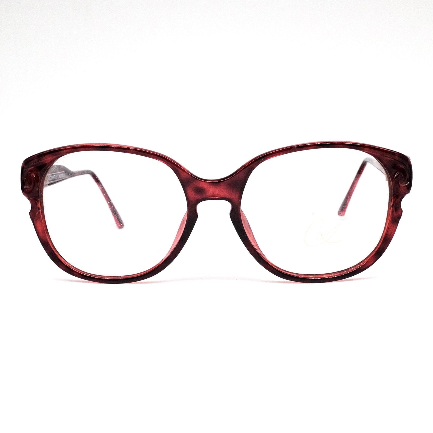 Christian Lacroix 7307 burgundy tortoise oversized eyeglasses frames w embossed deco details, NoS 80s France