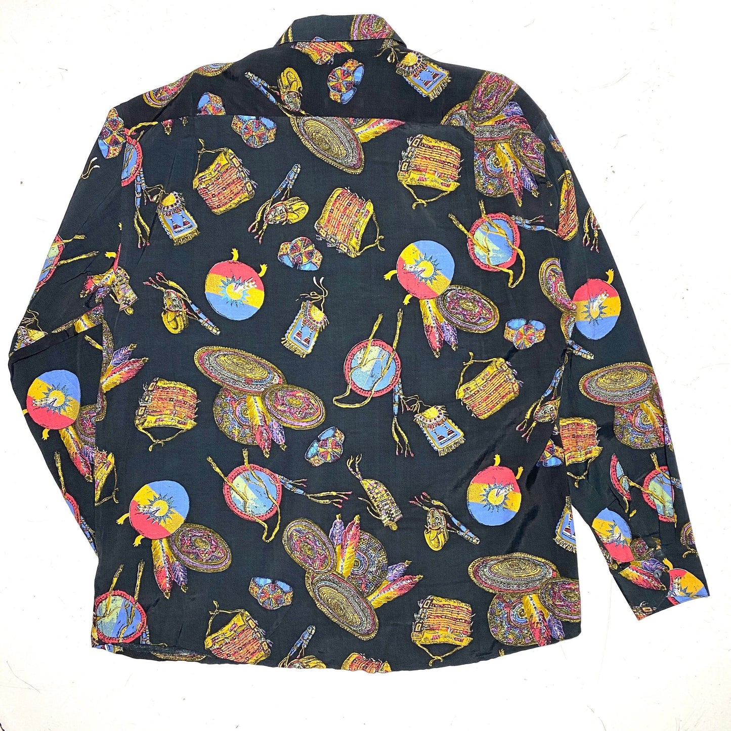 Harris Look 80s black shirt with navajo paraphernalia allover, new old stock made in Italy 2 pcs available