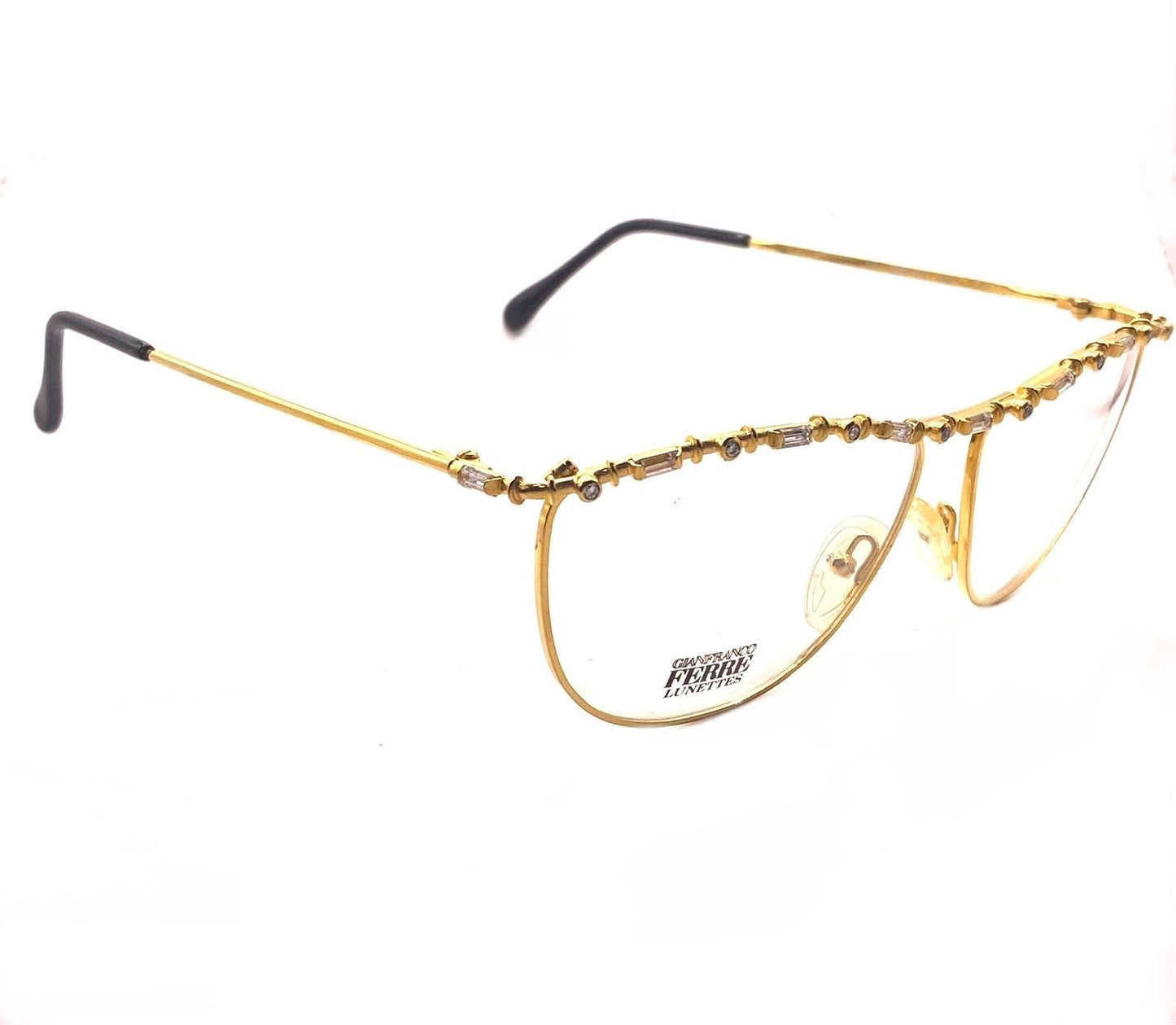 Gianfranco Ferré GFF coolest golden glasses frames w jeweled browline/temples, ltd edition 90s NOS mint