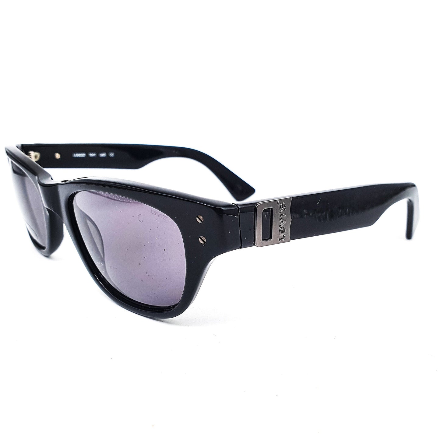 Levi’s classic retro square black acetate sunglasses with gunmetal logo inserts, NOS 90s Italy