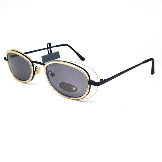 Kaleido 6652-40 black metallic framed sunglasses with special designed pale yelloe translucent rim, 1980s NOS
