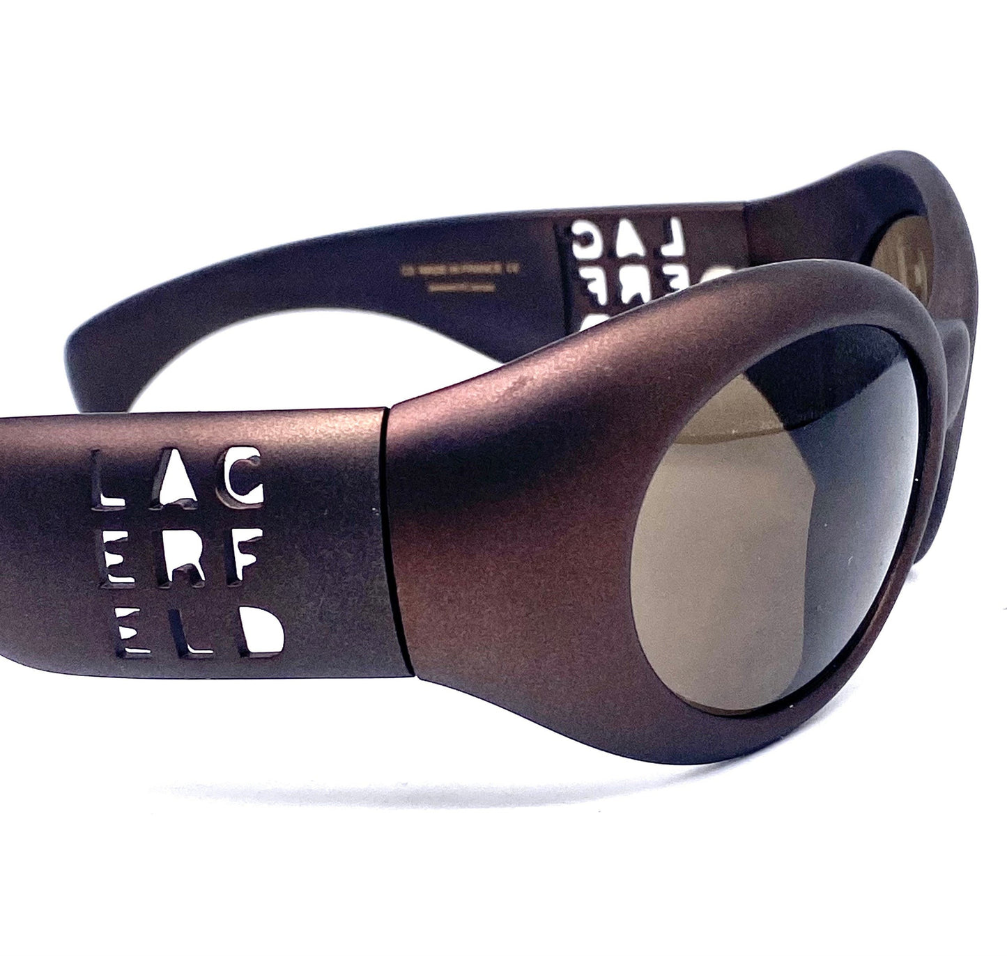 Lagerfeld 4114 oversized bug-eye copper cello sunglasses w cutoff logo, made France 90s NOS