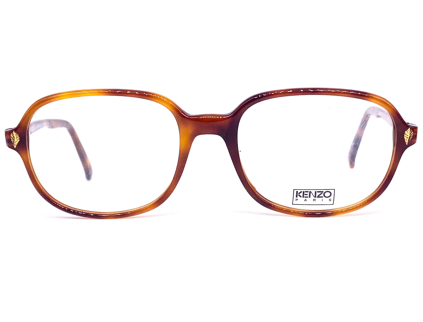Kenzo K110 Peintre square tortoise cello eyeglasses w golden leaf pins, 2 colorways, NOs 80s Hand Made France