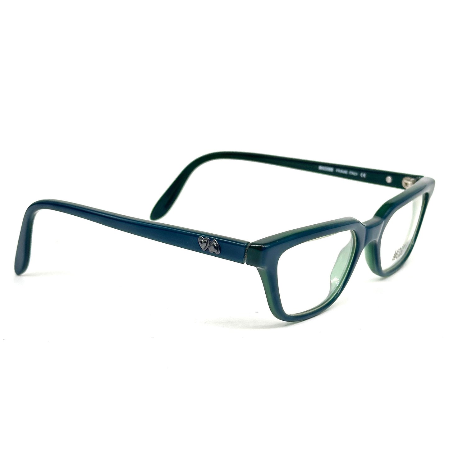 Moschino M3516-V green cateye rectangle glasses frames hand made in Italy; 90s NoS