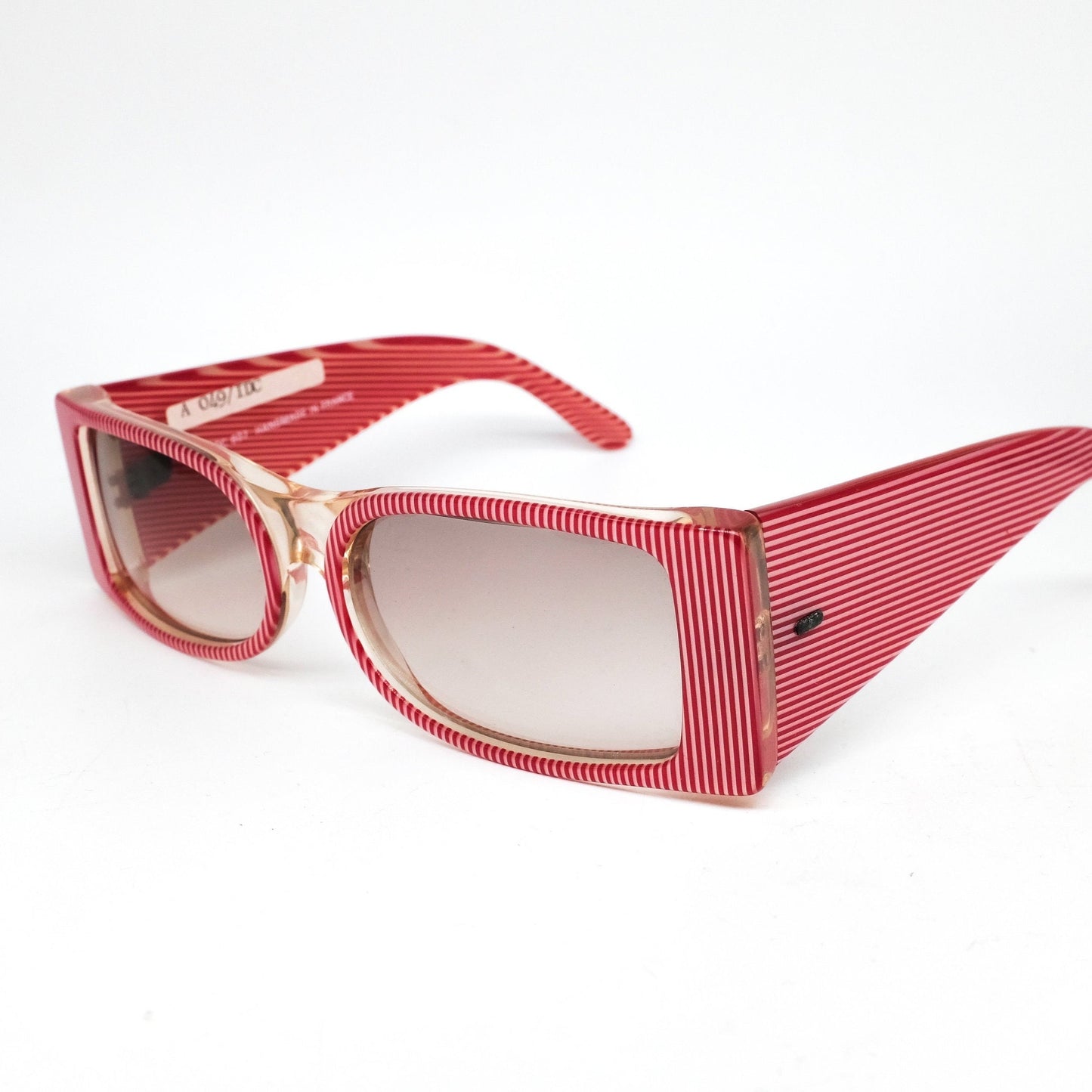 IDC french riviera square rim sunglasses in red/clear pinstripe made in France in the 80s