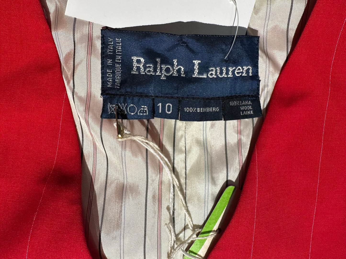 Ralph Lauren classy red pinstripe wool vest with satin lining, NOS 80s w tags sz 10