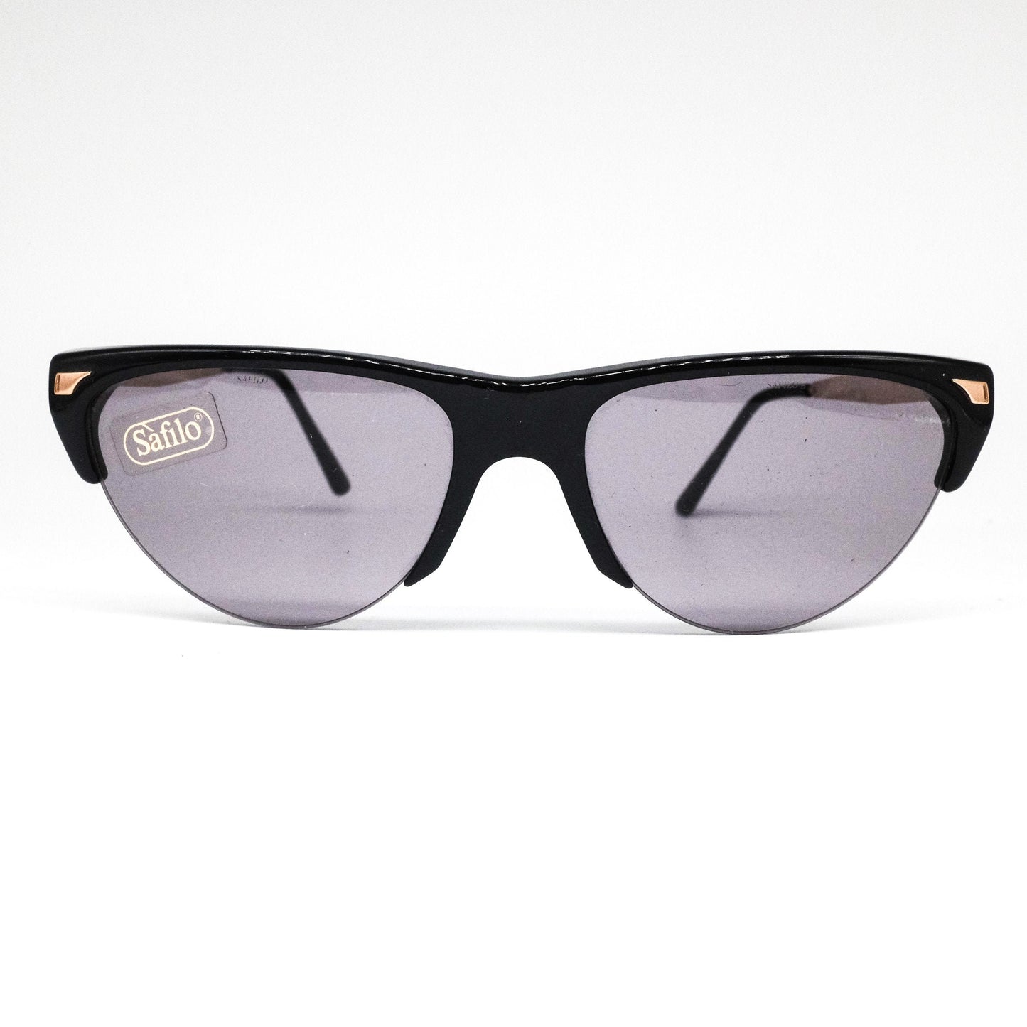 Safilo 1950s style black cateye sunglasses with golden carved temples, NOS 70s  Made in Italy