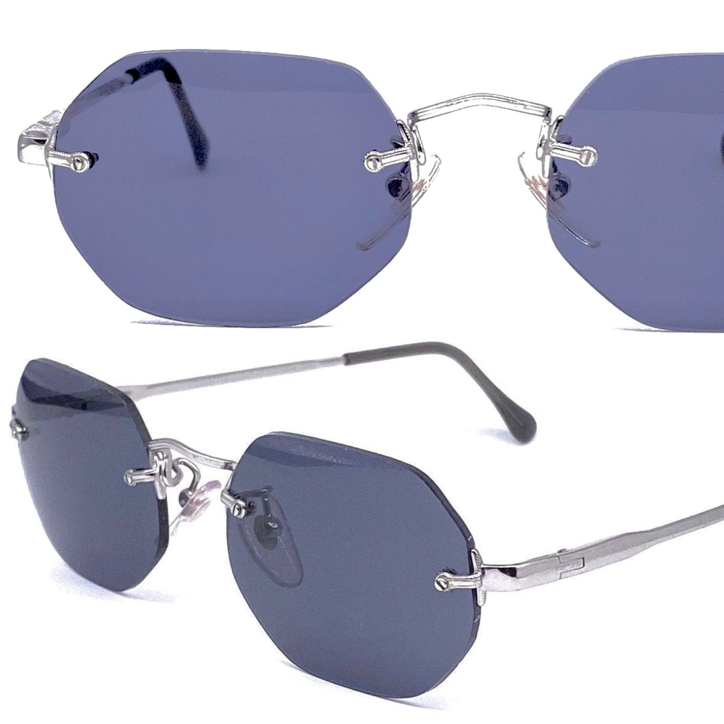 Sferoflex retro silver metal rimless deco style sunglasses 1980s NOs Italy