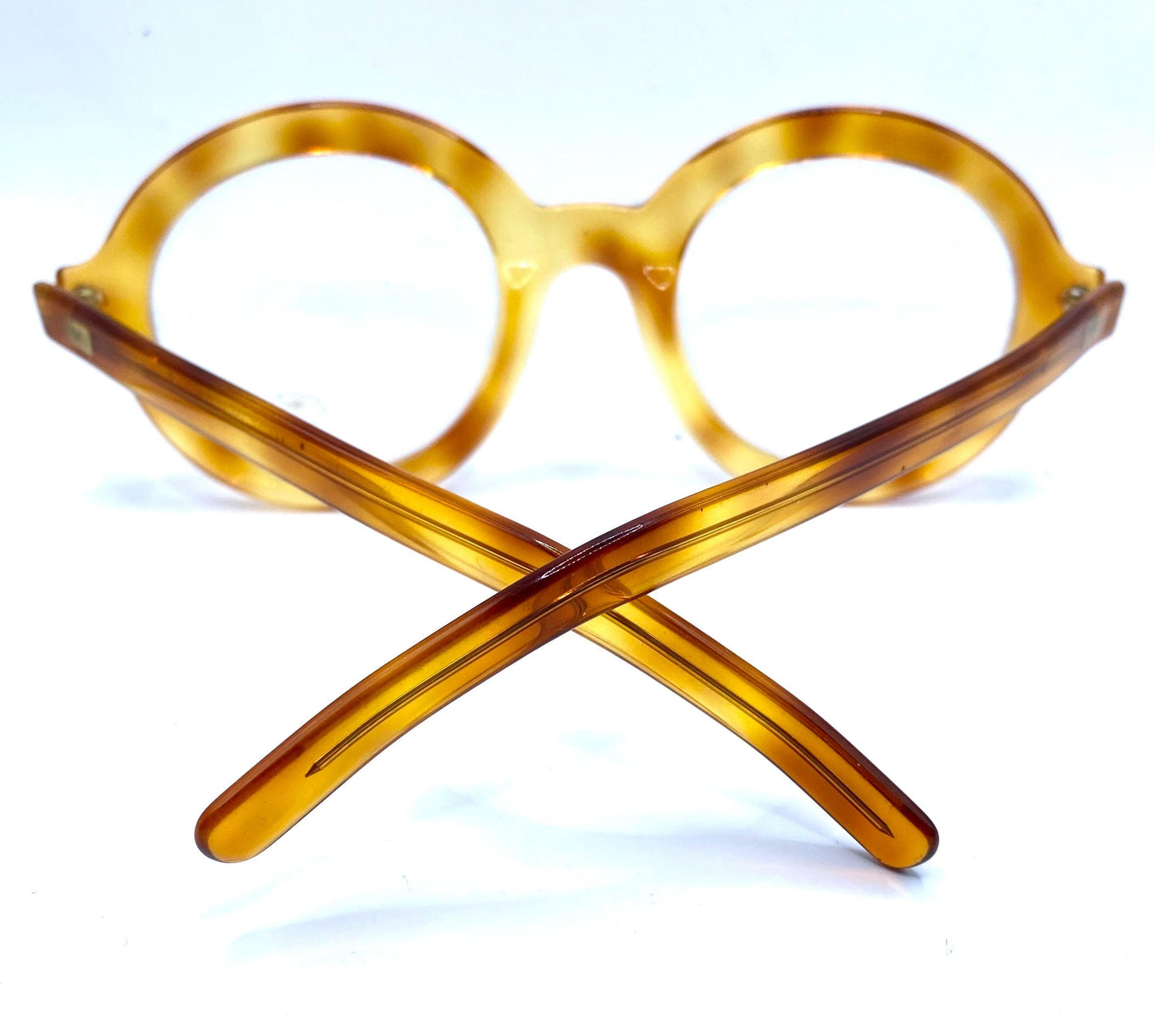 M Vitti cool round oversized light tortoise eyeglasses hand made in Italy, 80s NOS