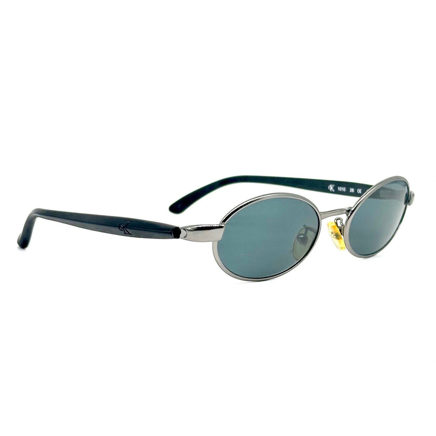 Calvin Klein 1010 oval silver metal sunglasses w black cello temples, NoS 90s Italy
