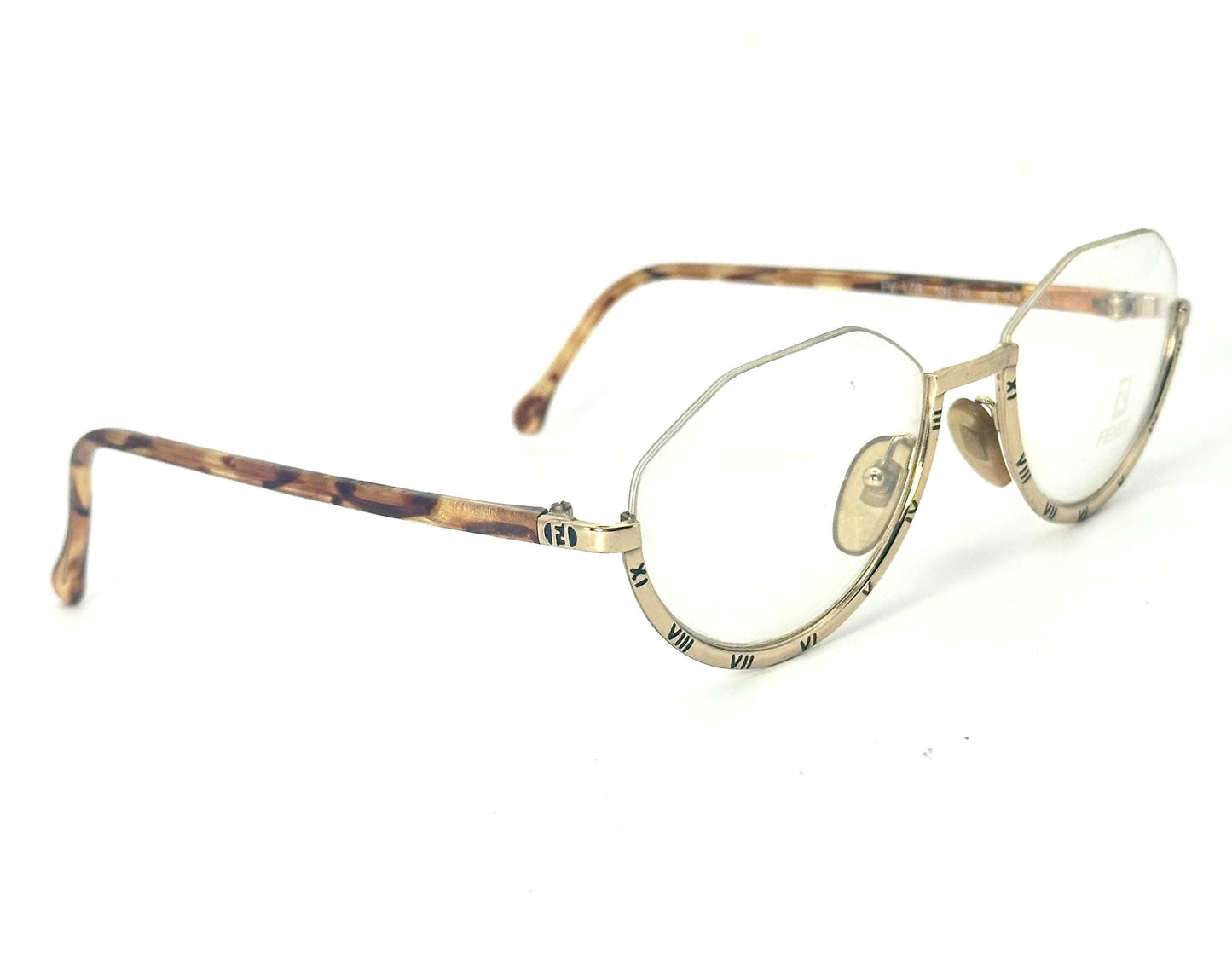 Fendi FV178 fancy golden eyeglasses frames w carved roman numerals , NOS 80s Italy