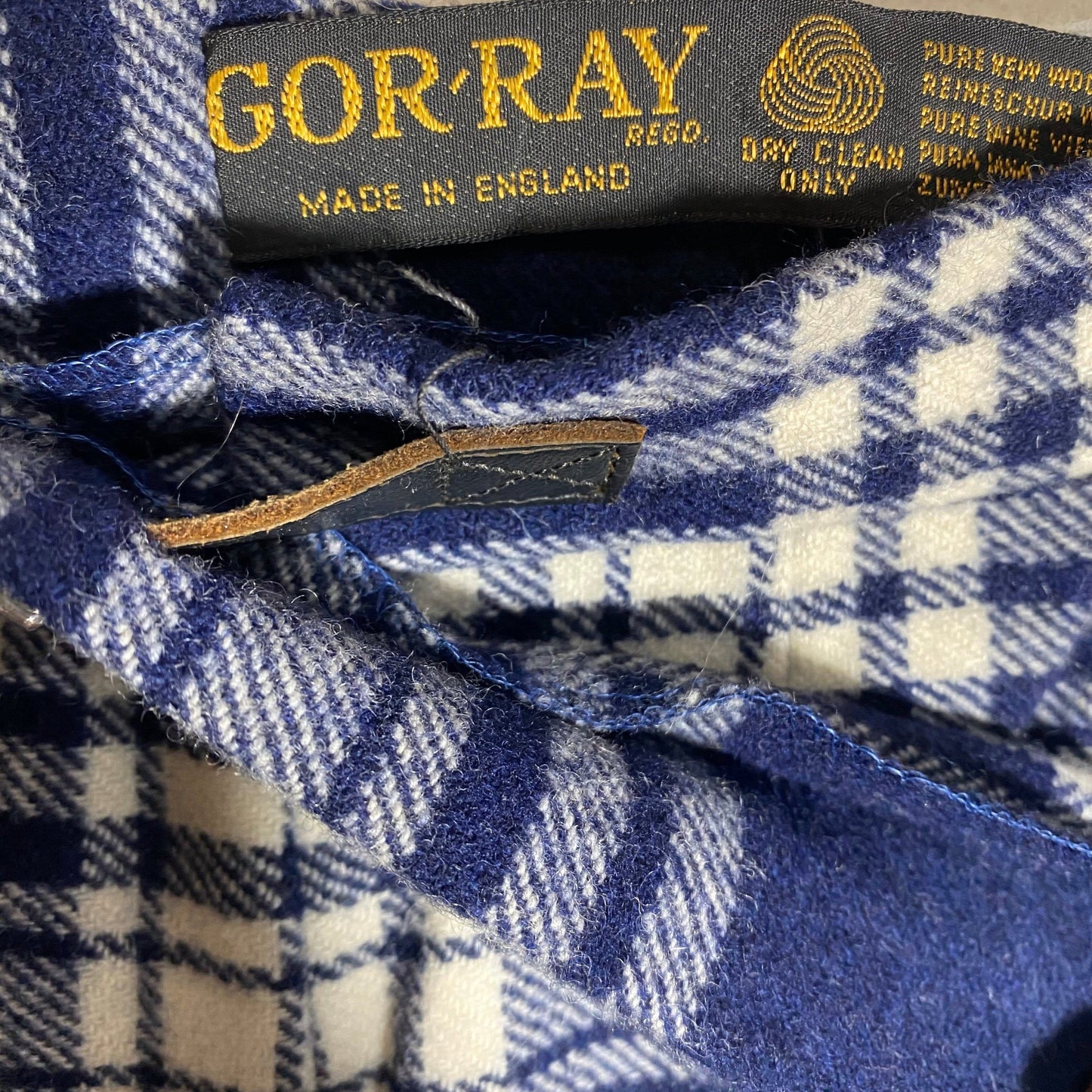 Gore-Ray blue-white tartan kilt, long skirt with leather straps, mint condition, 80s made in Uk